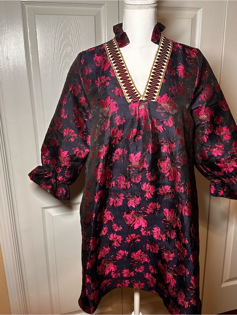 Before You Fuchsia Floral Embroidered V-Neck Dress